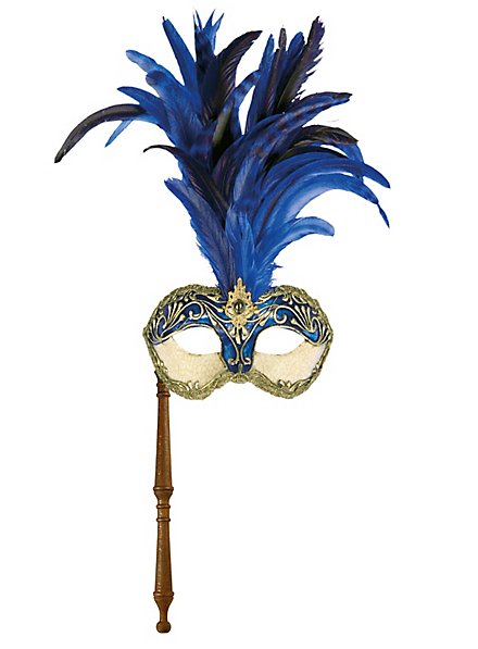 Galetto Colombina stucco craquele blu piume blu - Venetian Mask 